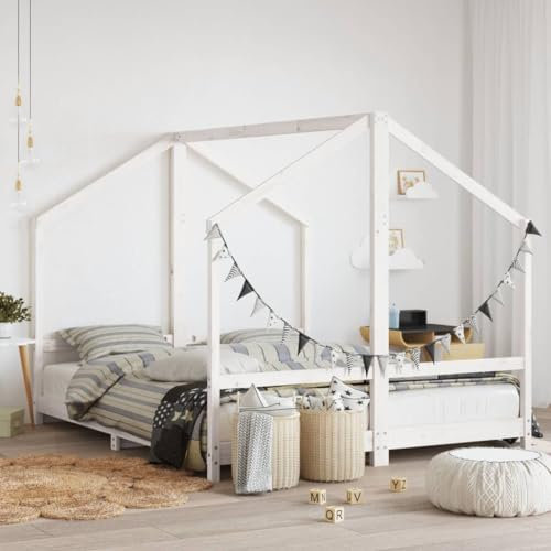 Festnight Hausbett Kinderbett aus Holz 80x200 cm Holzbett Kinder Bett für Jungen & Mädchen Jugendbett Doppelbett Bodenbett Massivholz Bettgestell Bettrahmen Himmelbett