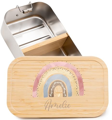 Kidsmood - Brotdose personalisiert mit Namen – Edelstahl Lunchbox mit Fächern für Kindergarten, Schule & Büro mit liebevollem Löwe – Geschenk zur Einschulung für Kinder & Jungen (750ml)