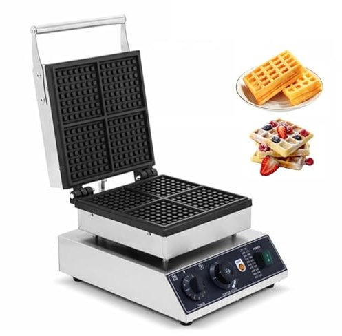Gaufrier Commercial, 4 Pièces Gaufrier Électrique Antiadhésif, Contrôle de la Température et du Temps Machine à Gaufrier Belge Carrée for Cuisines Domestiques, Cafés, Restaurants et Snack-bars