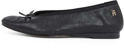 Tommy Hilfiger Bailarinas Mujer Soft Leather con Lazo, Negro (Black), 38
