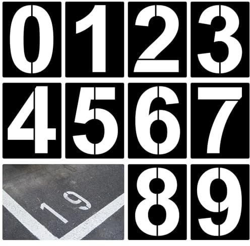 ZYFC 8 inch / 12 inch 0 to 9 Large Number Stencils Set, 10 Pieces Reusable Plastic Curb Address Number Stencils Road Sign Digital Templates for Painting DIY Mailbox Parking Lot Door (12inch)