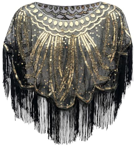 1920er Jahre Frauen Retro Pailletten Stola Schal Umhang Gatsby Schal Abendumhang Hochzeit Braut Schal Wraps Pailletten Bridal Cover Up Evening Cape Flapper 20er Jahre Gatsby Kostüm Accessoires