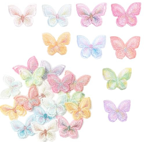 Pamtns 18 Stück Schmetterling Applikationen Bunt Doppelschichten Organza Patches Spitze Stickerei Nähen Aufnäher für DIY Kleidung Haarschmuck Tasche Gardine