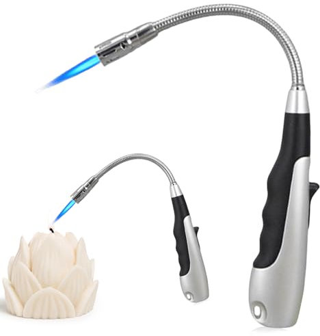 Mechero de gas rellenable, encendedor de varilla larga, encendedor de gas flexible de 360°, resistente al viento, llama de chorro para velas, chimenea, barbacoa, cocina, horno, camping, encendedor de