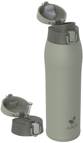 AORIN Trinkflasche Edelstahl 18/8, 950ml, Auslaufsicher Thermoskanne Isolierflasche Doppelwandig mit 2 Deckel, BPA-Frei Sportflasche, Trinkflaschen für Sport, Schule, Outdoor