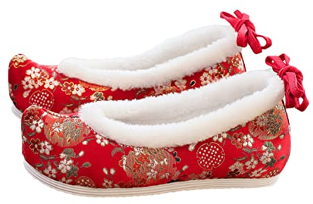 SOIMISS Chaussures Brodées Plates Caché en Tissu, Style Chinois pour Femmes, Costume Hanfu Cosplay, Slippers Doublées Coton Taille 39 Rouge, Confort Léger Quotidien