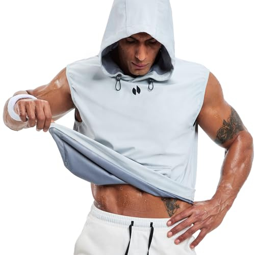 HOTSUIT Camiseta de sauna para hombre, antidesgarros, atrapa el calor, sin botones, sin mangas, para boxeo, ejercicio, Gris, XXX-Large