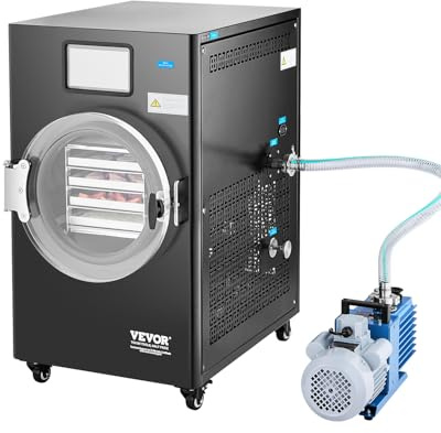 VEVOR Secadora por Congelación al Vacío Máquina de Secado por Congelación 4-6 kg Bandejas de 4 Capas Bomba de Vacío Temporizador Ajustable y Control de Temperatura para Frutas, Verduras, Negro