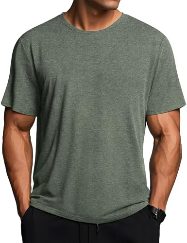 Weardear Herren Sport Tshirts Athletic Funktionsshirt Stretch Workout Laufshirt Schnelltrocknend Fitness Tshirt Frühling Wandern Trekking Sportswear Armeegrün L