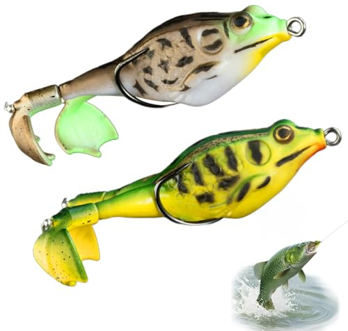 2 cebos realistas de rana, 9 x 3 cm, señuelos de pesca, cebos de imitación, equipo de pesca mixto, juego mixto, señuelos de pesca, accesorios para bagre, cebos de superficie, adecuado para agua dulce