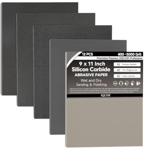 KQCXIK 12-Sheet Premium Wet Dry Sandpaper Assortment Fine, 9 x 11 Inch