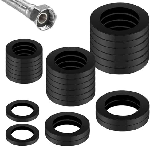 24 Pcs Shower Hose Washers Rubber Seals,12mm/16mm/20mm Black Flat Gasket Tap Sealing Rings Hose for Shower Head, Flexible Pipe, Bath & Bathroom Valve Durable O-Rings, Rubber Washer Seal Replacement