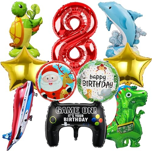 OSOFREE 10 Stück Supe Mari Geburtstagsdeko 8 Jahre Junge, Supe Mari Luftballons Deko, Folienballon Set, Geburtstag Party Deko Ballons Set für Kinder (8)