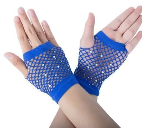 Rhinestones Fishnet Gloves Mesh Fingerless Fish Net Sparkly Glitter Gloves