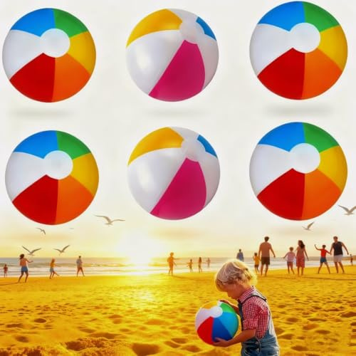 SHUOHONG 6 Pièces Ballon de Plage Gonflable, Coloré Ballon Gonflable Piscine, Deux Tailles, Enfants et Adultes, pour Jouets de Plage, Cadeaux de Fête, Activités d'été en Plein Air Fête à la Plage
