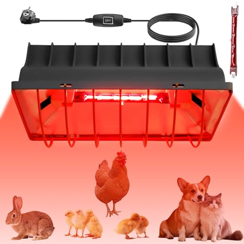 Behogan Rotlichtlampe Wärmelampe für Küken, 175W Wärmestrahler mit Sparschalter, 2 Temperatureinstellungen, Heizlampe Hühnerstall, 1.8m Kabel, Kückenlampe, Wärmelampe Tiere, Infrarot Heizstrahler