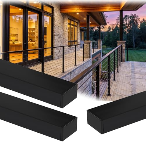 Zylorix 8FT T304 Stainless Steel Cable Railing Black Handrail, 2 W x 1 H | 3 Pack, Rectangular, Cut-to-fit Deck Railing Top Rail with End Caps for Cable Railing Posts, Indoor/Outdoor Stairs Porch Deck