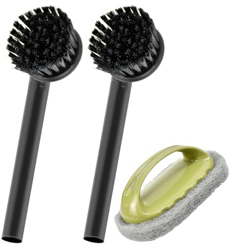 Zuxbolf Spülbürste Set Schwarz 2 x Küchenbürste mit Edelstahl Griff 19cm Abwaschbürste Rund 1x Schwammbürste Geschirrbürste Handbürste Stielbürste Reinigungsbürste für Geschirr Pfannen Küche & Bad