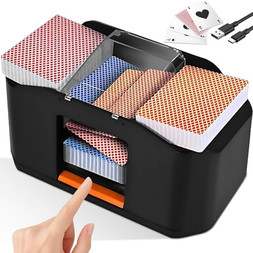 Elektrische Kartenmischmaschine mit 2000mAh Wiederaufladbarem Akku, 1–2 Decks Geräuscharmer Karten Mischmaschine, Automatischer Kartenmischer für Heimkartenspiele, Poker, UNO, Blackjack, Texas Hold'em