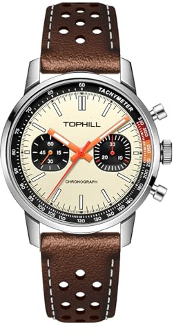 TOPHILL Orologi da uomo 40mm Cronografo Seagull 1963 Originale ST1901 Movimento Piloti Cronografo da corsa da uomo Orologio meccanico a carica manuale con vetro zaffiro Piloti da polso luminosi, Cachi