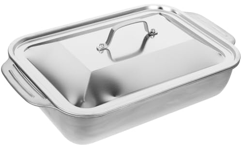 DECORNIJIA Plat en Inox Rectangulaire, Plateau de Poisson Rôti en Acier Inoxydable, pour Barbecue et Four, 1 Set, Argenté, Limite les Jus