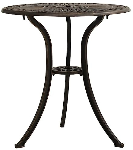 HaoChrymec Table de Jardin Extérieur, en Fonte d'Aluminium, Design avec Trou pour Parasol, Plateau Motif Décoratif, Structure Stable 3 Pieds, Table à Manger Exterieur,Camping,Bronze, 62 x 65 cm