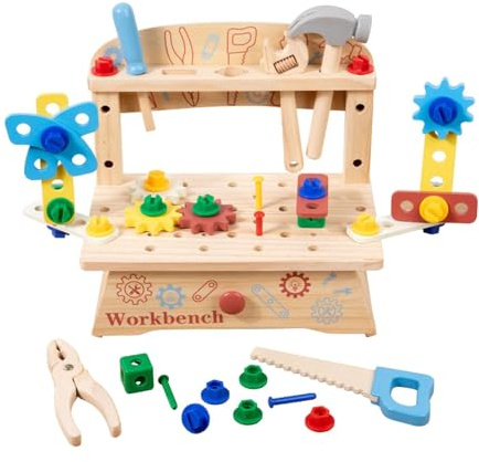 KiBcsLic Kinder Werkzeug Set, Feinmotorik Lernaktivitäten, Werkbank für Kinder, Geschenk