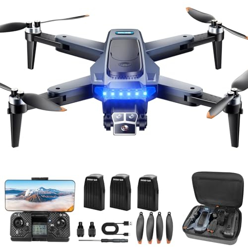 Drone avec Camera 4K Professionnel pour Adultes, GPS Drone pour Adultes, 54 Min de Vol, Résistant au Vent, Moteur Brushless, Suivi Auto, Retour Auto, Wi-Fi 5G, Léger <249g avec 3 Batteries (Noir)