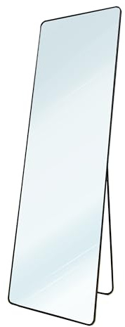 Nyana Espejo de Pie Metálico Metal Square Edge MAX 160x50 o 170x65 Home | Marco Negro Minimalista | Diseño Edge con Bordes Finos | Soporte de Pie y Sistema de Colgado (160x50 cm)