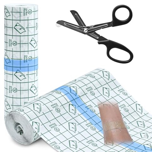 TAIANJI 2er Duschpflaster Wasserfest Rolle 15cmx5m, Transparent, mit Schere | Stark wasserdicht für Dusche & Sport, hautfreundlich, schützt Wunden & Tattoos, flexibel für Gelenke, sauber zuschneidbar