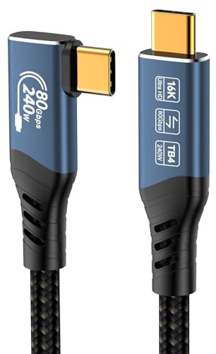 PremiumCord Câble de Connexion USB 4™ Version 2, Thunderbolt 4, 16 K à 60 Hz, Câble De Données Ultraspeed ​​Jusqu'à 80 Gbit/s, E-Marker, USB Type-C, Charge Rapide Jusqu'à 240 W, Bleu, Longueur 1m