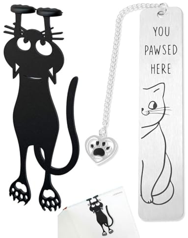 SCJJZ 2Pcs Lesezeichen Katze Damen Metall Lesezeichen für Buchliebhaber, Personalisierte-Lesezeichen Mädchen Buchzubehör Lesezeichen-Geschenk Katzen Anhänger für Buchliebhaber Studenten