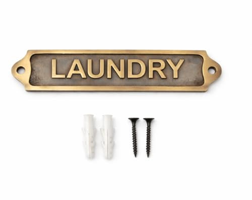 LAUNDRY Antique Vintage Door & Wall Plaque Sign | Classic Engraved Metal Utility Room Name Plate with Screws for Home Office Decor | 21.5 x 4.5 cm | LAUNDRY