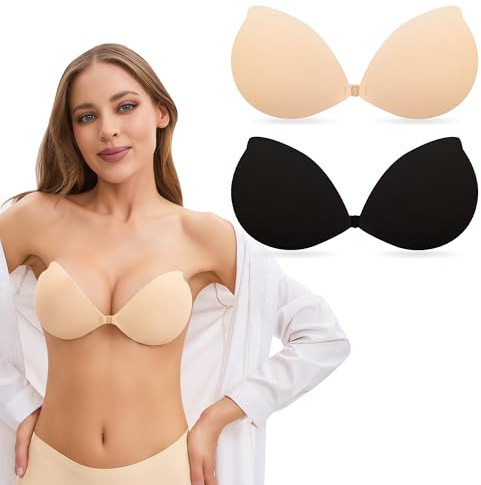 ZipYeeou Sticky Bra for Women Strapless Bras Backless Stick on Bra Push up Support Invisible Women's Adhesive Bras Silicone Push up Sticky Perfect for Backless Dresses Wedding & Party Daily Wear