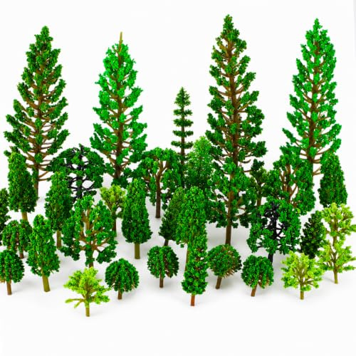 32PCS Mixed Miniature Trees Mini Model Tree Railroad Scenery Diorama Tree | Diorama Supplies Fake Plants Landscape Green Mini Tree for Building Model DIY Crafts Topper Scenery, 1.3-4.33 Inch