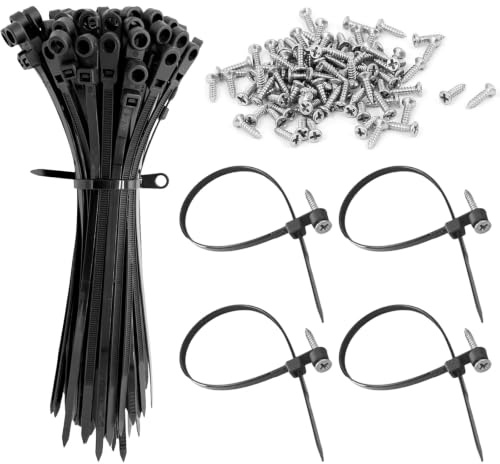 uego de 50 Bridas de Plástico con Tornillos M4x30, Bridas para Cables Negras de Nailón 150 x 3,6 mm, Abrazaderas Fijacables para Pared, Organizador de Cables para Hogar y Oficina