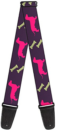 Buckle-Down GS-W30465 Gitarrengurt Dackel Knochen Violett Fuchsia Grün 5,1 cm breit