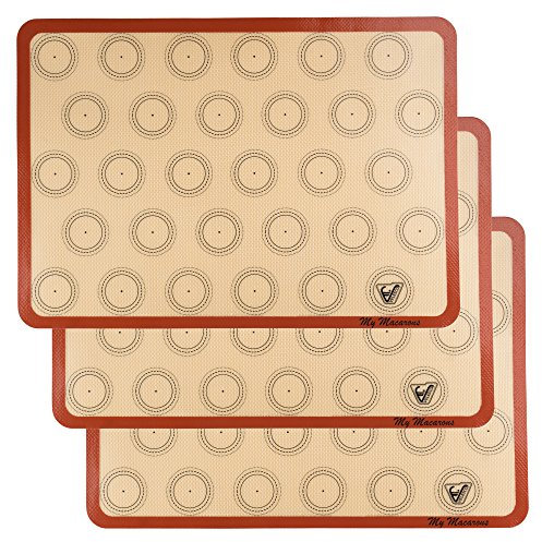 Silicone Macaron Baking Mat - Set of 3 Half Sheet (Thick & Large 11 5/8 x 16 1/2) - Non Stick Silicon Liner for Bake Pans & Rolling - Macaroon/Pastry/Cookie Making - Professional Grade Nonstick