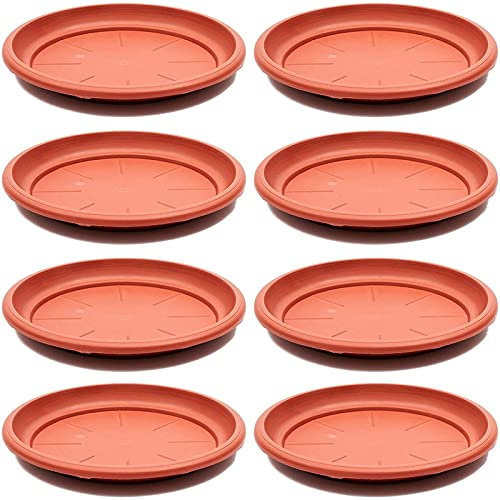 Round Plastic Planter Base Trays, 8-Pack of Terra Cotta Coloured Drainage Saucer, 30.5 cm Each