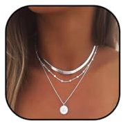 Yean mehrlagige Halskette, Silber, Münzanhänger, Boho-Stil, Perlenschmuck für Damen und Mädchen