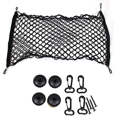 Cargo Net,Organizer Net Heavy Duty,70 x 120 cm Nylon Mesh,Elastic Stringwith 6 Carabiners + 6 Hooks,for Car Interior Roof Storage,Luggage,Rear Boot,SUV,Truck Bed,Vans,Groceries,Motorhomes,Universal