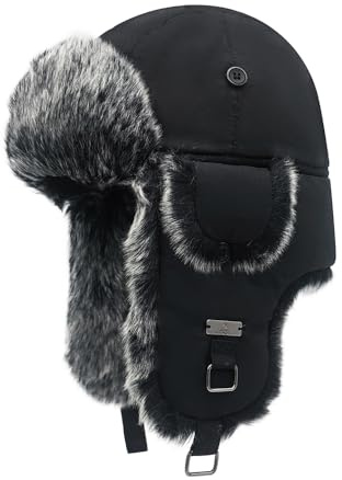 Kurhatic Unisex Fliegermütze Winter Mütze Warme Pilotenmütze mit Kunstfell Ohrenschützer Wintermütze für Herren und Damen