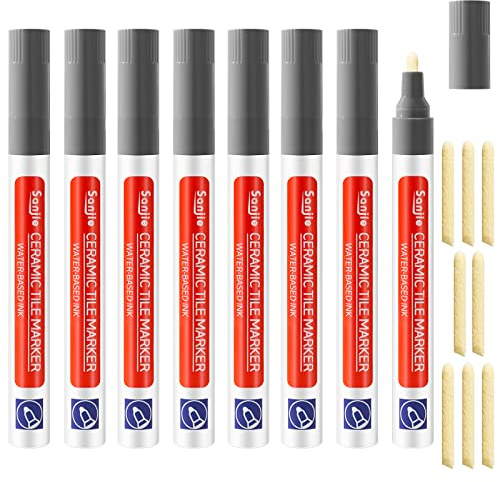 Tile Grout Pen Restorer, 8 Pcs Grey Wall Tile Repair Pens for Bathroom | Renew Wall Floor Grout Restorer Pen, With Replacement Tips, Waterproof Anti-mould Marker for Tile Floor Kitchen Bathroom