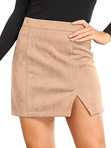 Onsoyours Jupe Taille Haute pour Femmes Jupe Courte Ligne A Jupe Trapèze Ligne Couleur Unie Jupe Crayon Jupe Parapluie en Velours Côtelé Mini Jupe A Beige XL