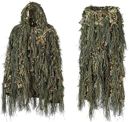 Traje De Camuflaje Ghillie Chaqueta Ropa De Camuflaje De Caza Ghillie Suit Camuflaje Traje Camuflaje Francotirador Airsoft Sniper para Fotografia Camuflaje 3D