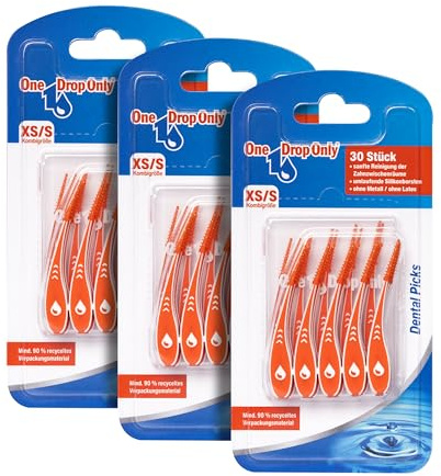 One Drop Only® - 3 x 30 Stück (90 Stück) gebogene Dental Picks/Zahnzwischenraumreiniger/moderner Zahnstocher/Mundgeruch bekämpfen durch Zahnsticks