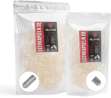 1000 Stück - Größe 000 - Gelatine Kapseln Caps - getrennte Kapselhälften - transparente Rind Leerkapseln - kein vorheriges öffnen nötig (1000)