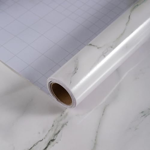 JSEVEM 60CM×9M Big Wide Thick White Grey Pattern Marble Wallpaper Peel and Stick Self Adhesive Vinyl Wrap Waterproof Gray Granite Contact Paper Sticky Back Plastic Worktop Wall Stickers for Bedroom