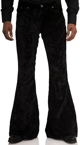 Men's Velvet Relaxed Vintage 60s 70s Bell Bottom Stretch Fit Classic Comfort Flared Flares Retro Leg Disco Pants, Black, 4X-Large