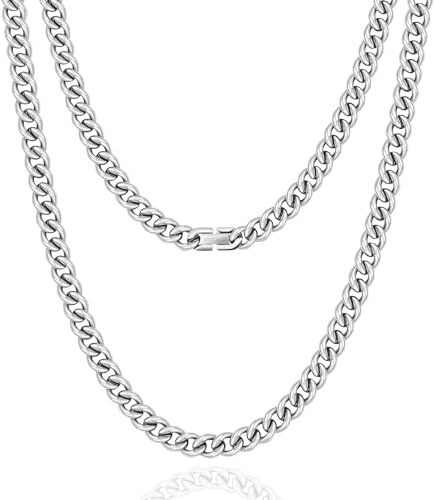 KRKC&CO 7mm Kette Männer, Panzerkette Herren Edelstahl, Silbrig Cuban Link Chains Silberkette Halskette, Geburtstag Weihnachten Geschenke für Männer Jungs, [Länge 45,7cm]